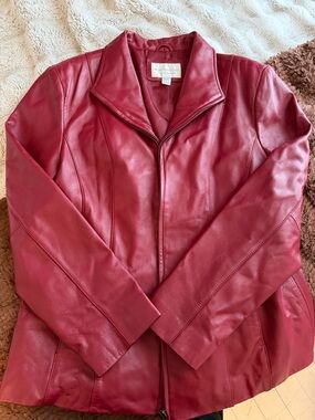 Worthington Deep Red Leather Zip Jacket